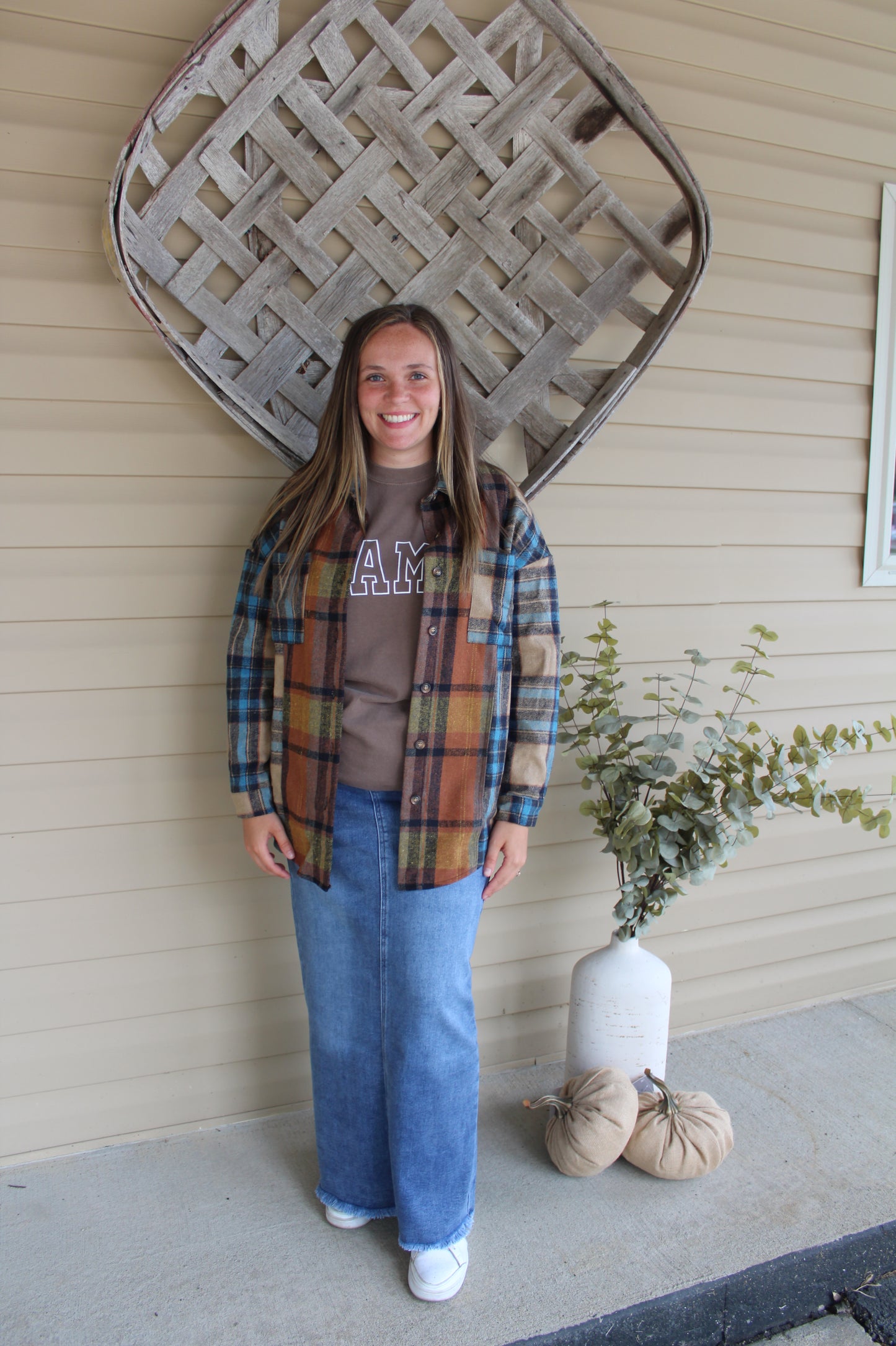 Brown Plaid Shacket With Pockets