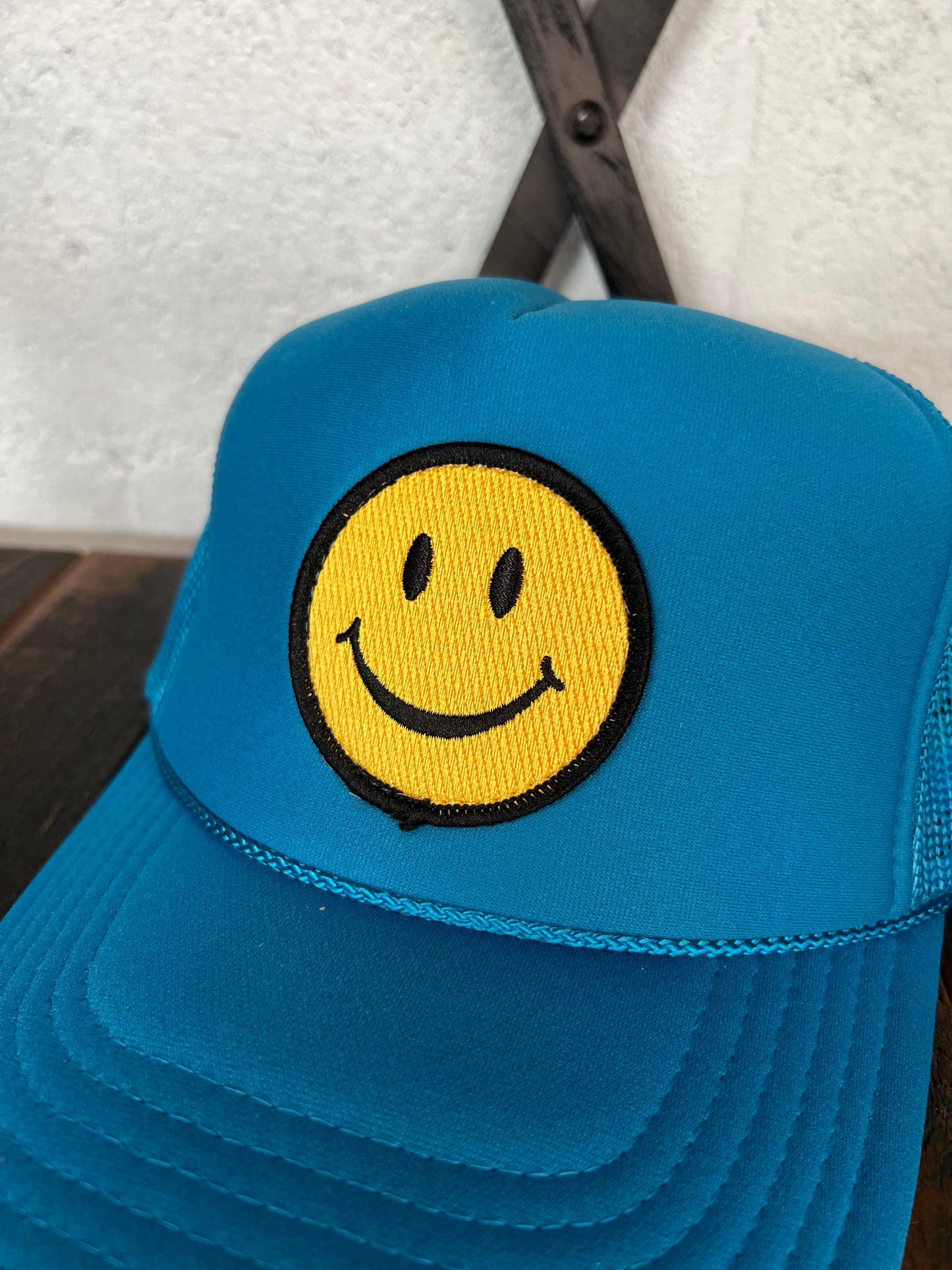 Happy Face Foam Trucker Hat (Blue)
