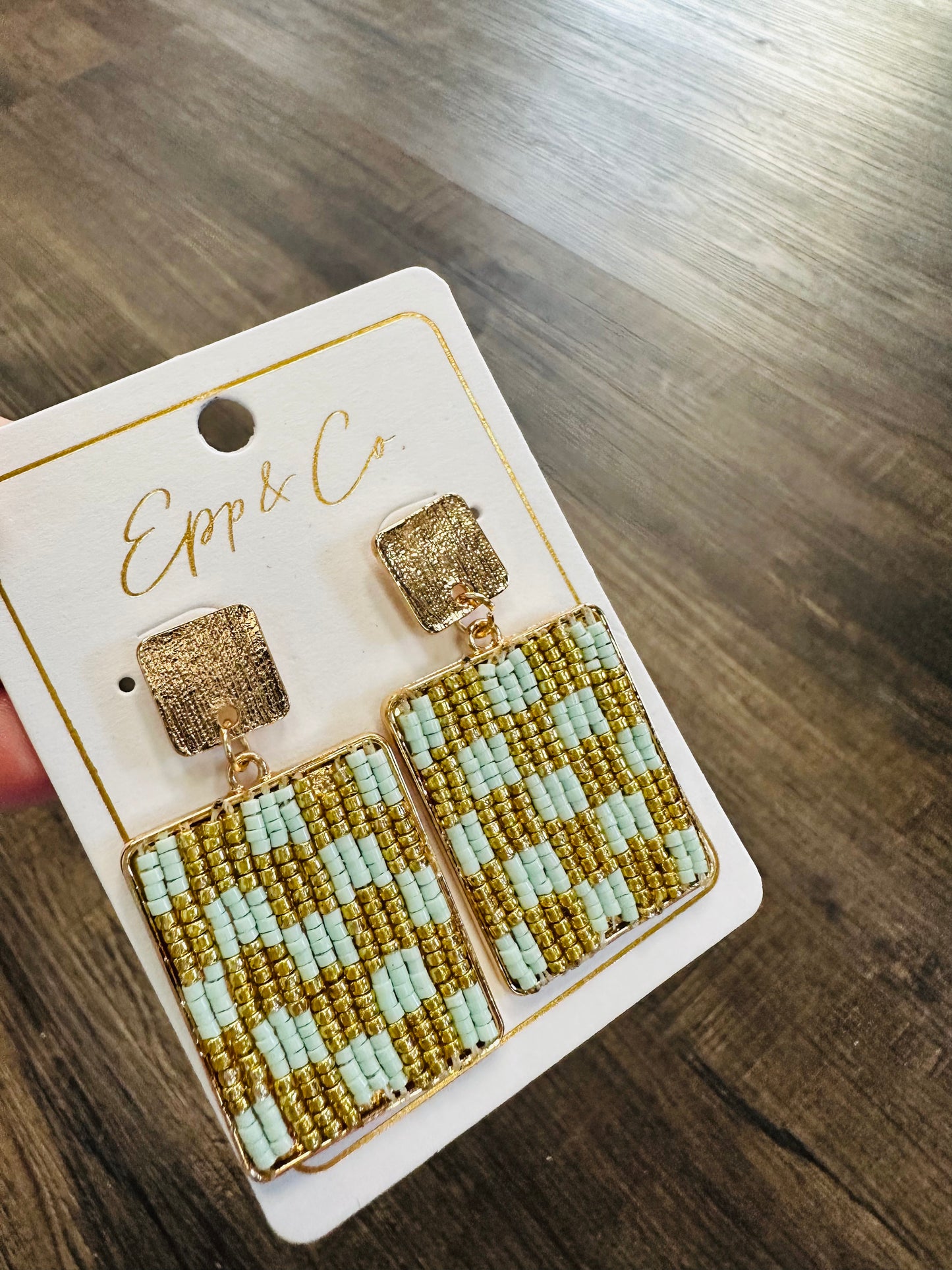 Mint and Gold Beaded Check
