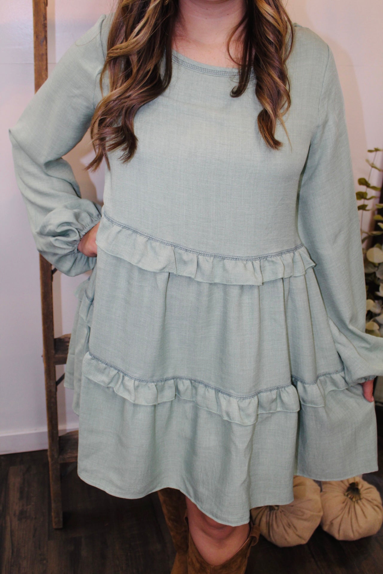 Olive Babydoll Tiered Dress
