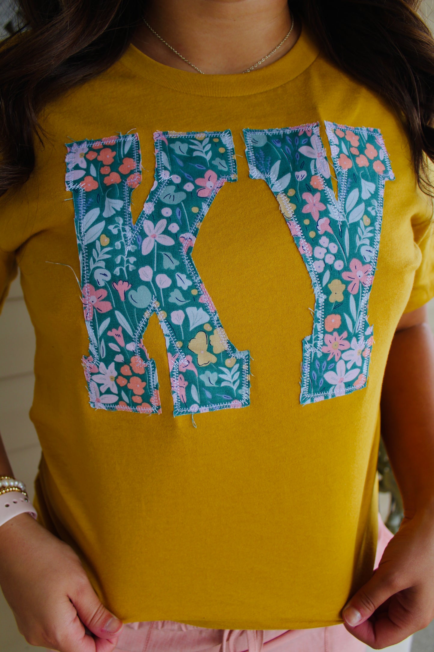 Mustard Floral KY Embroidered Tee