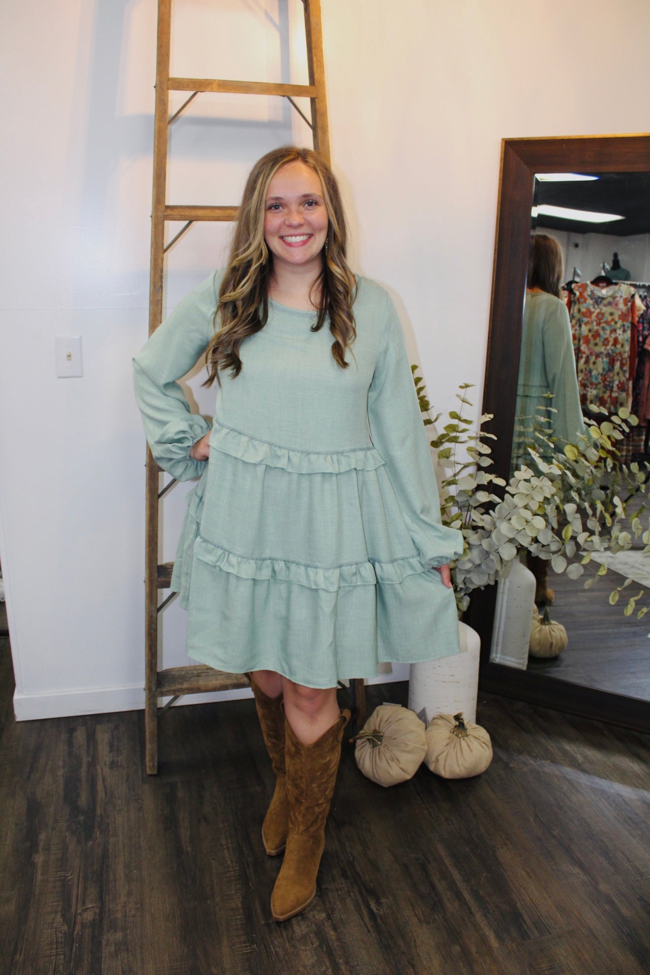 Olive Babydoll Tiered Dress