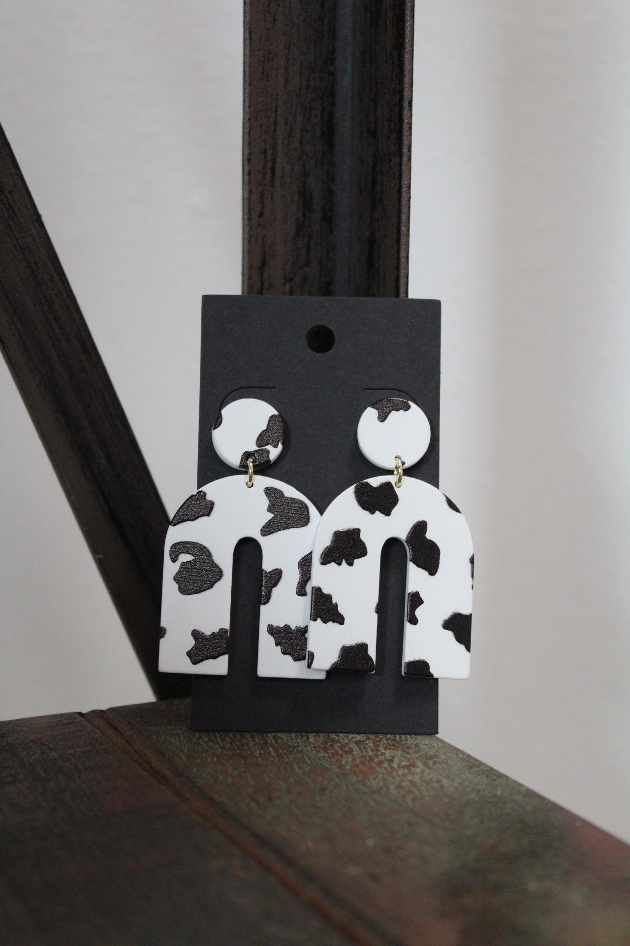 Black & White Cowprint Acrylic Drop Earrings