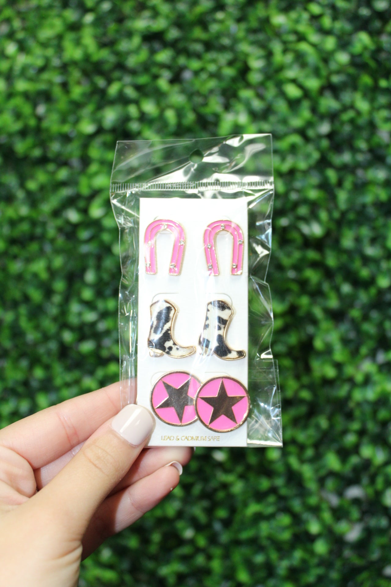 Pink Western 3pc Earring Set