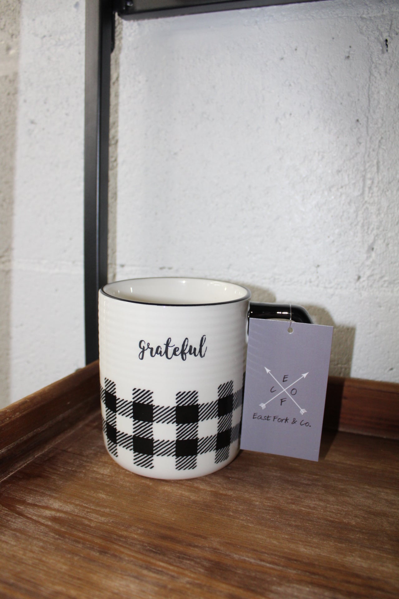 Ceramic Black and White Plaid Mug