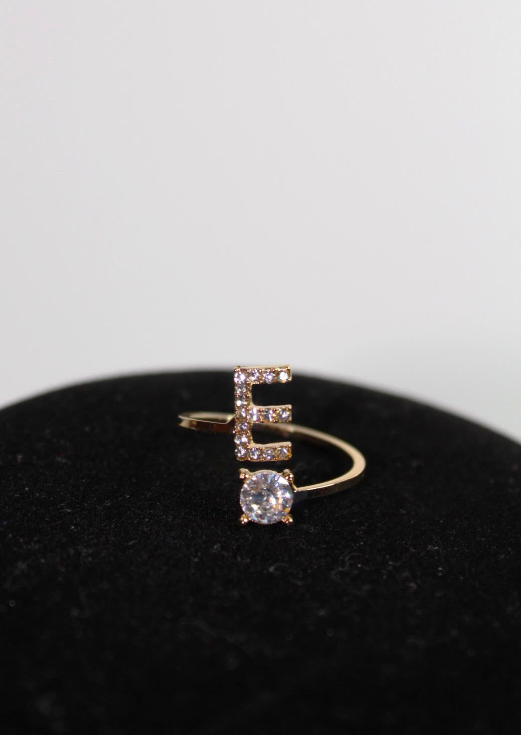 Gold Rhinestone Personalized Letter Cuff Ring