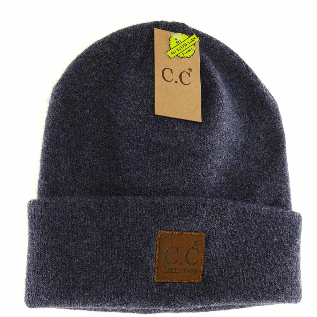 Unisex Soft Ribbed Leather Patch C.C. Beanie