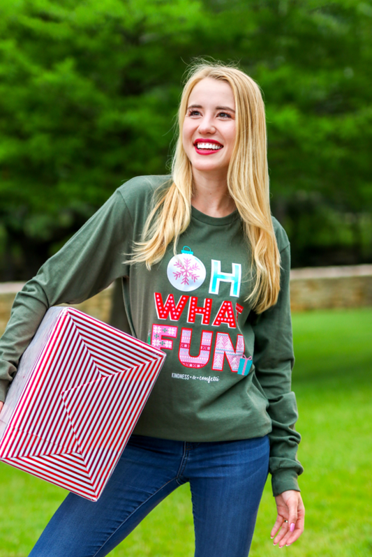 Oh What Fun (Military Green) - Long Sleeve / Crew