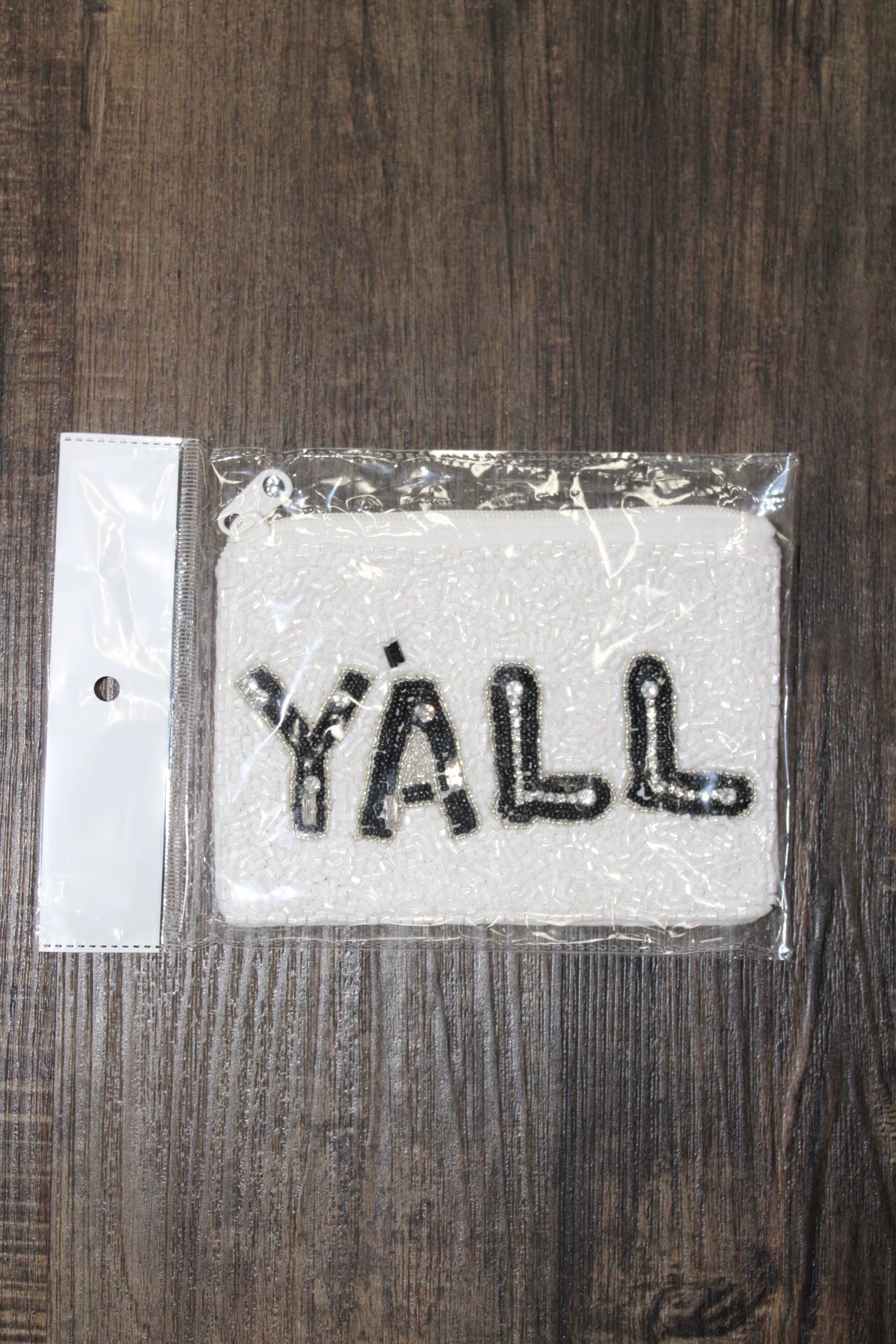 White Y'all Beaded Zip Pouch