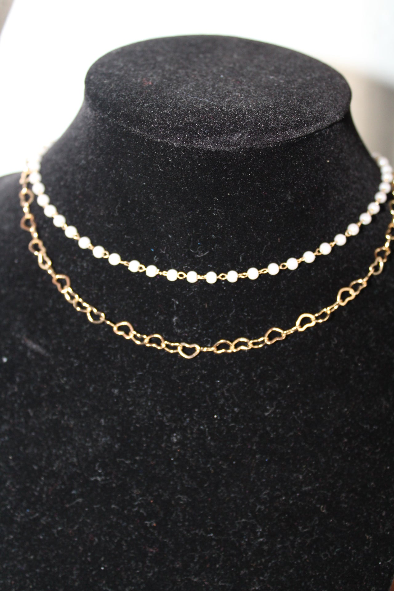Pearl & Heart Linked Chain Necklace