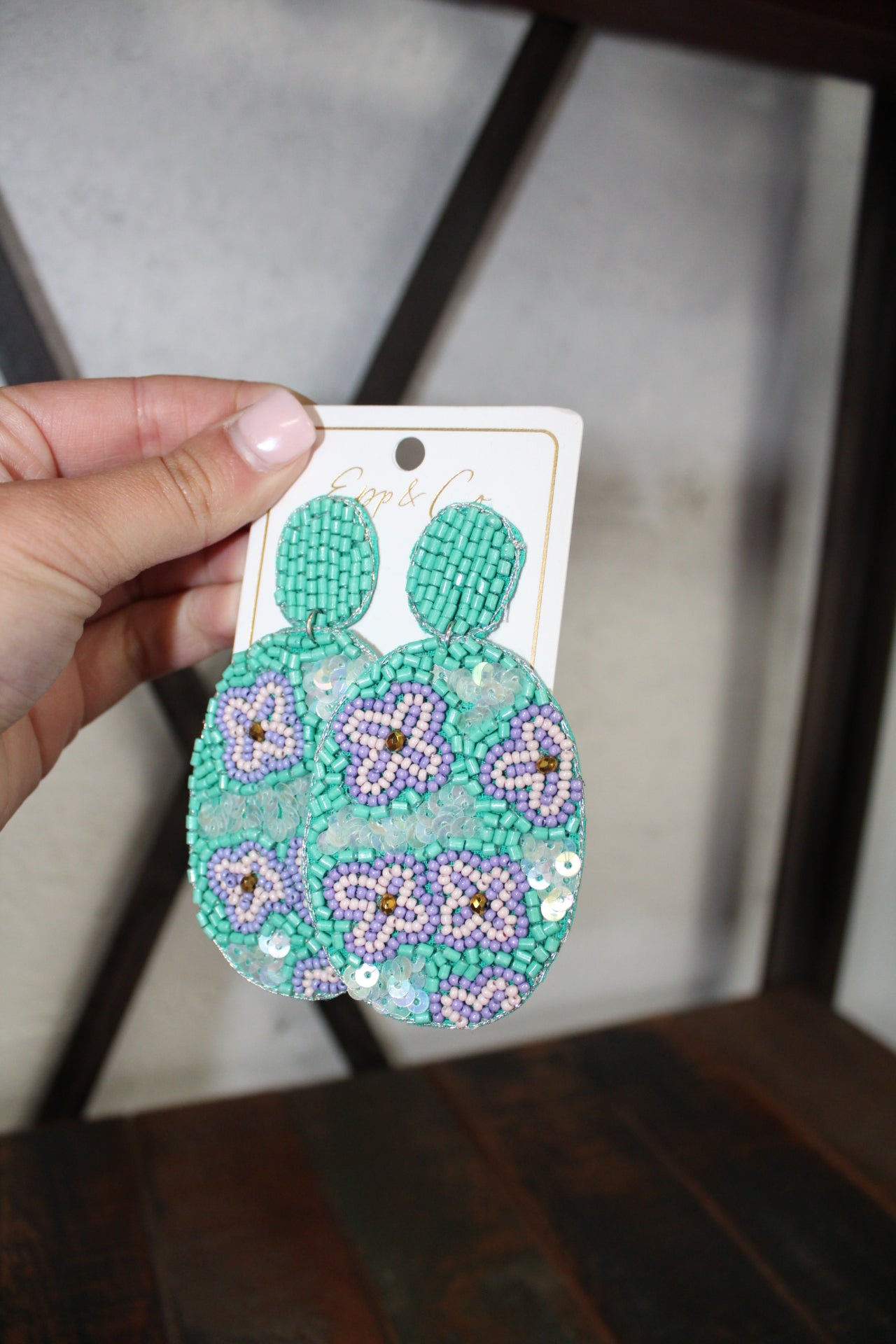 Teal and Purple Beaded Flower Drop