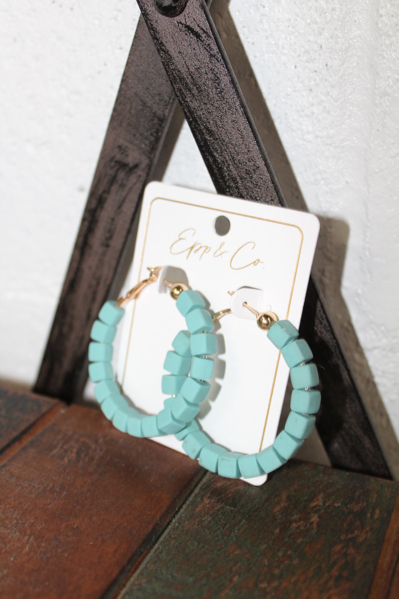 Turquoise Clay Block Hoops