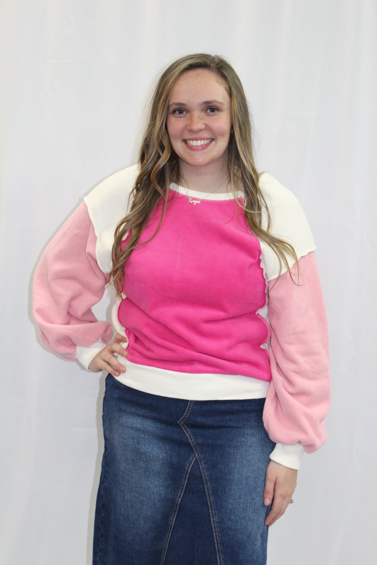 Pink Colorblock Fleece Sweatshirt
