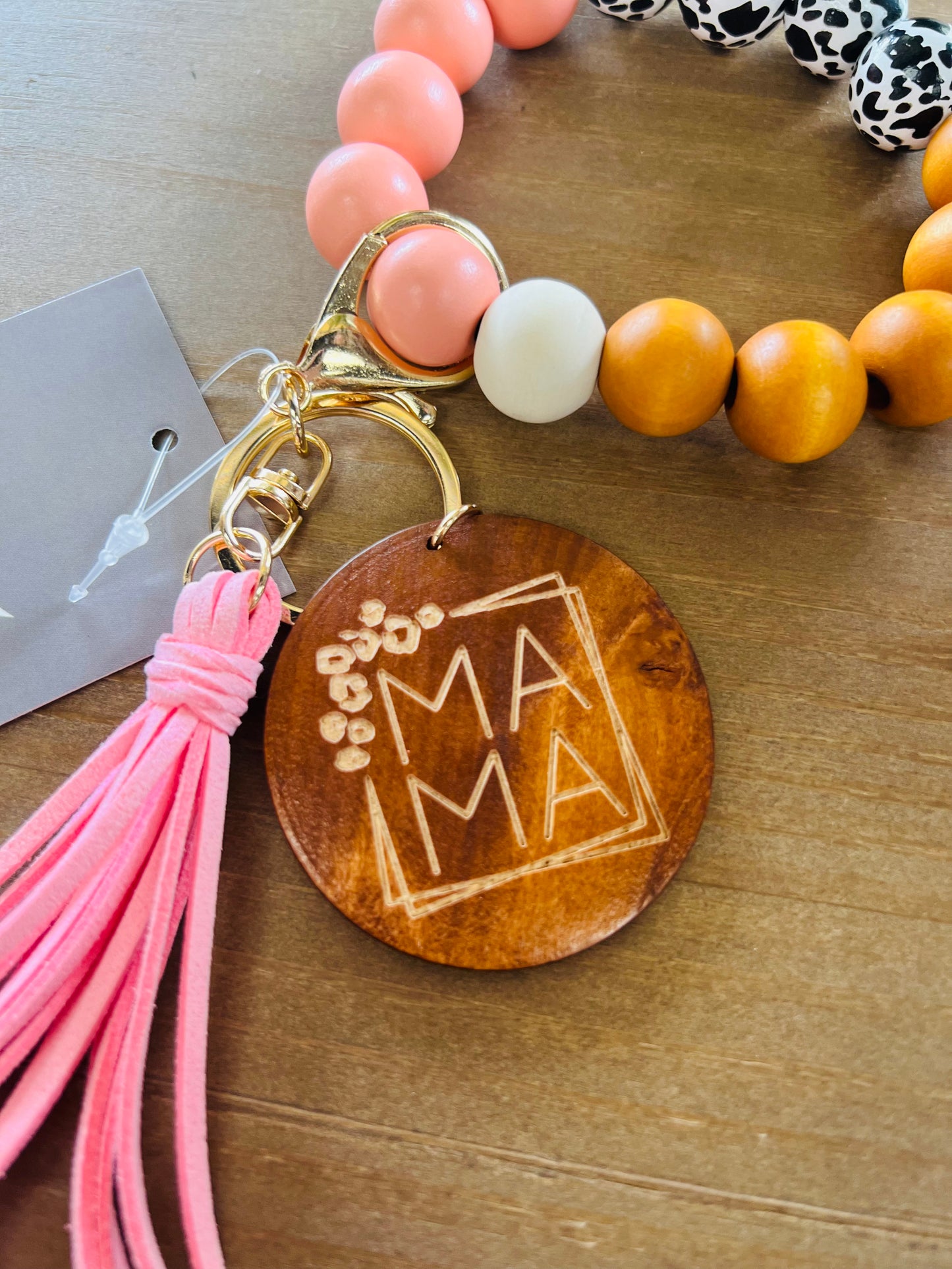 Pink Mama Wood Keychain