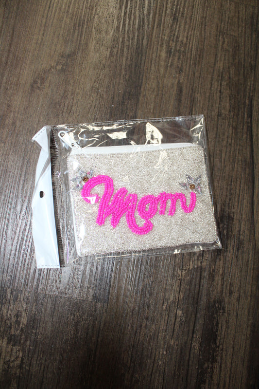 Silver Mom Beaded Pouch