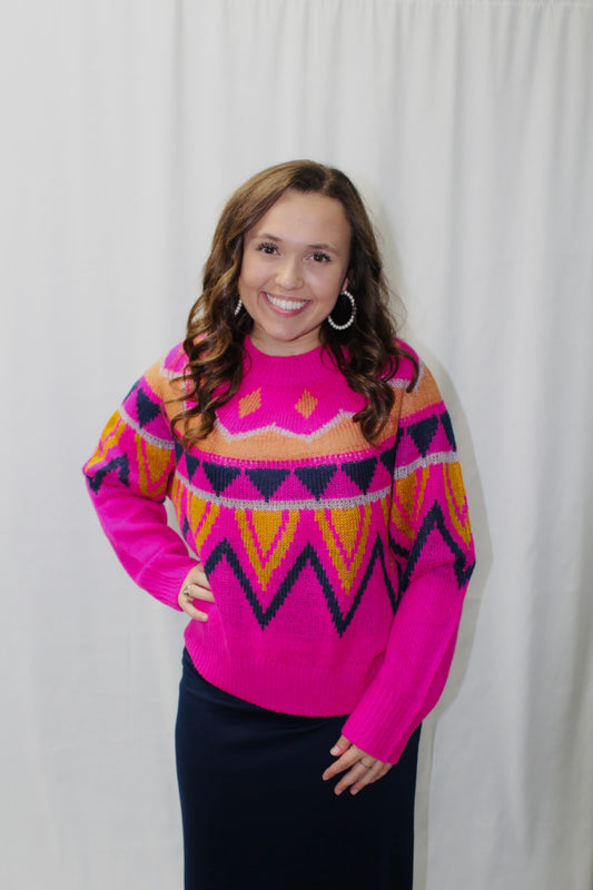 Pink Geometric Sweater