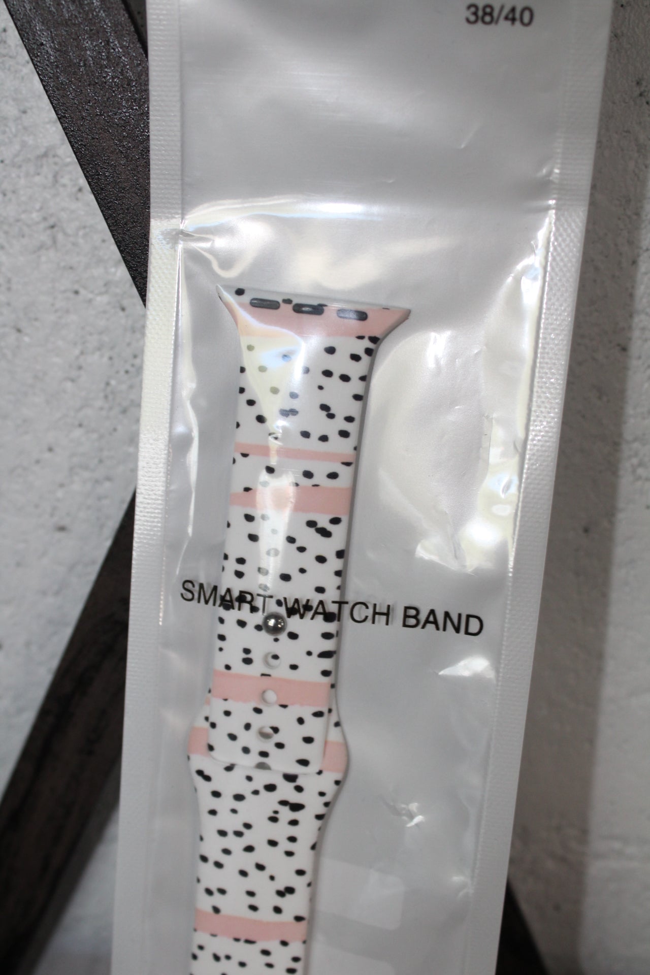 Pink & Black Spotted Printed Silicone Watch Band - M/L